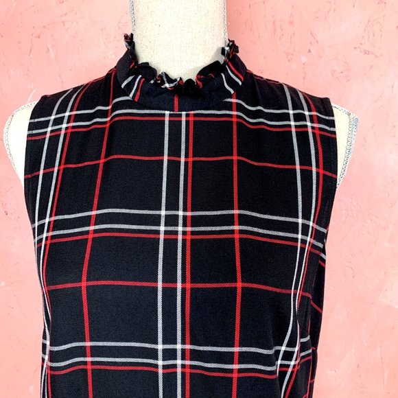 Violet Weekend Black Red Plaid Shift Dress/Black Check Dress/Drop Waist Dress/ - Picture 3 of 7